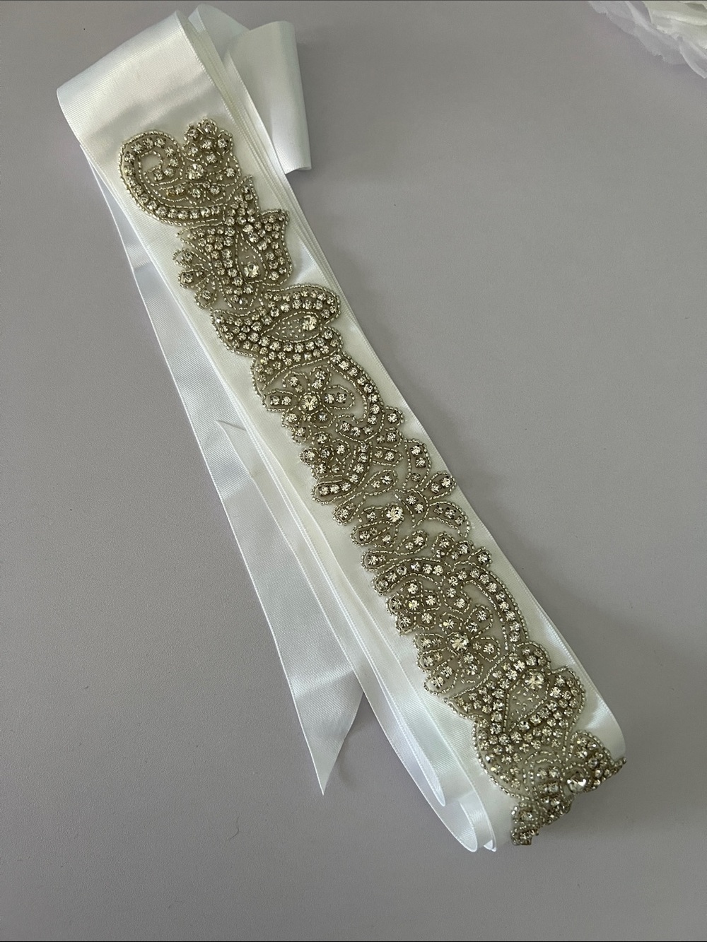 Rhinestone Embellished White Satin Bridal Sash